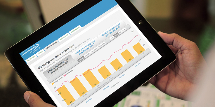 Man checking energy use on tablet